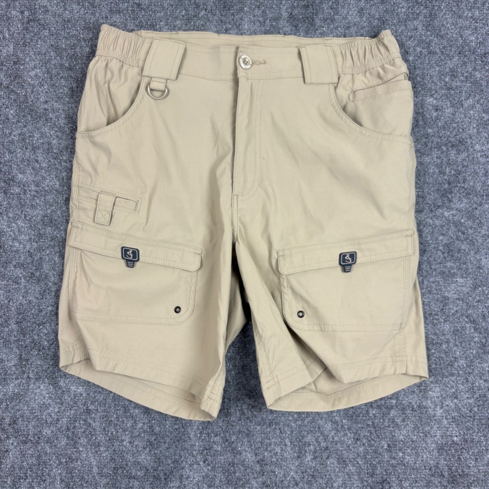 Hook & Tackle Mens Beer Can Island Fishing Shorts Khaki Tan Size 32 Stretch
